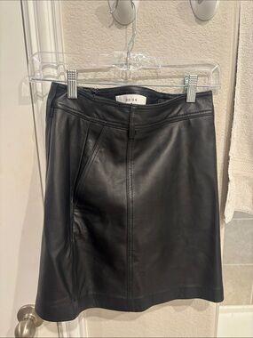 Reiss Black Leather A-Line Skirt with Panel Seams